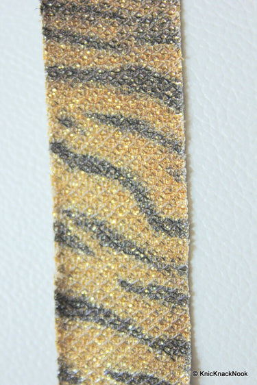 Brown, Black And Gold Shimmer Lace Trim, Tiger Print Trim